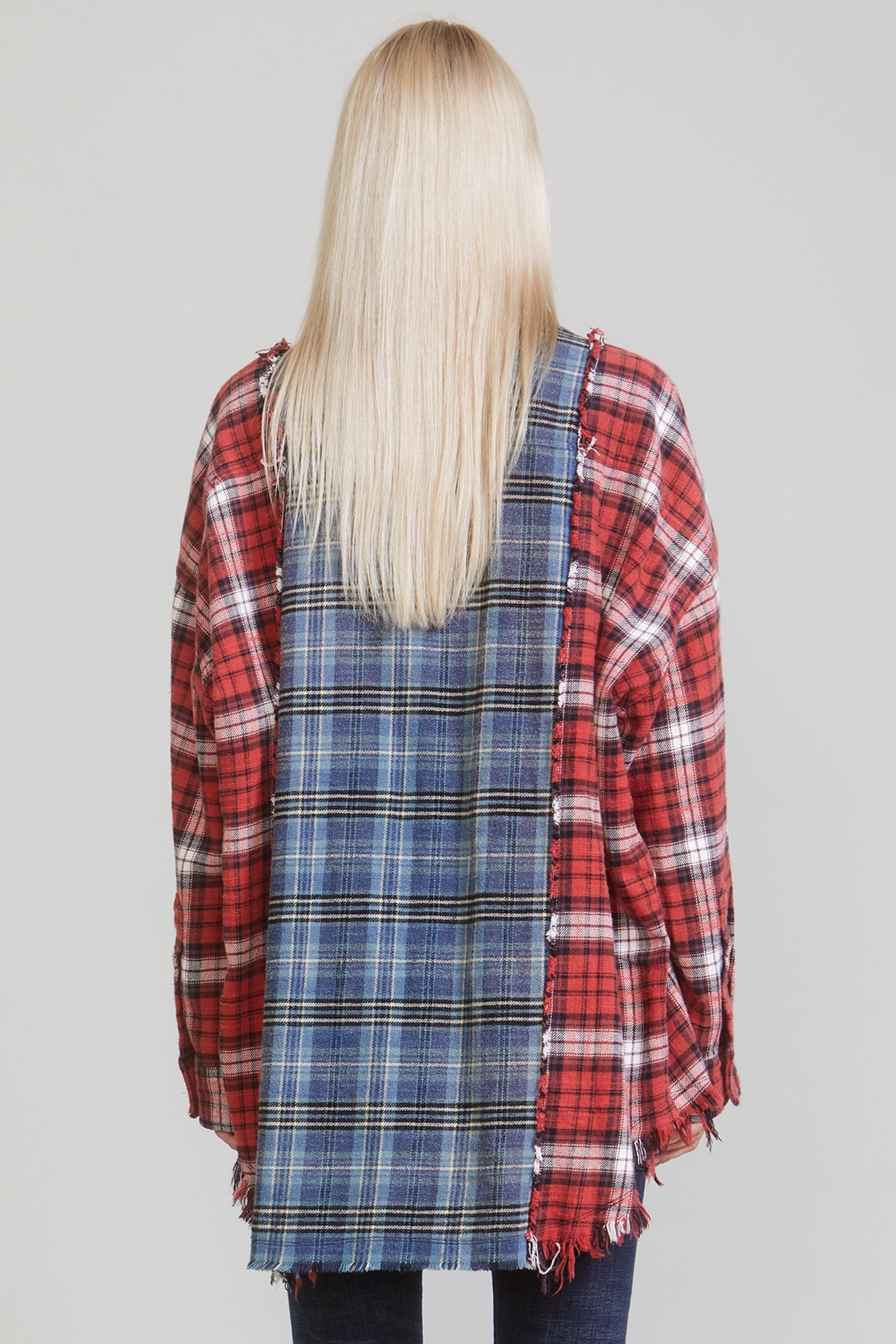 DROP NECK COMBO WORK SHIRT - RED/BLUE PLAID - 4