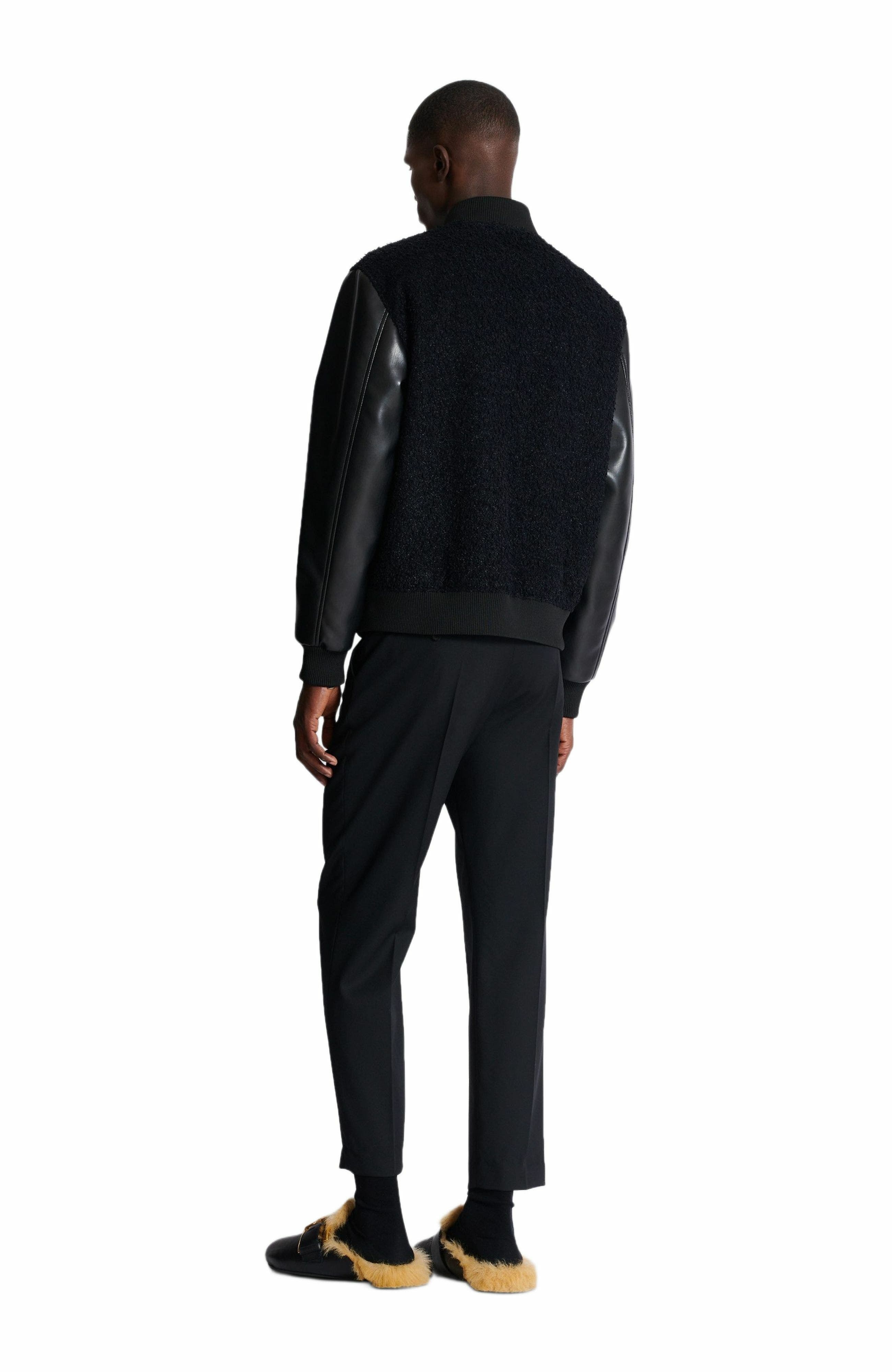 Balmain Varsity tweed and faux leather jacket in Black at Nordstrom - 3