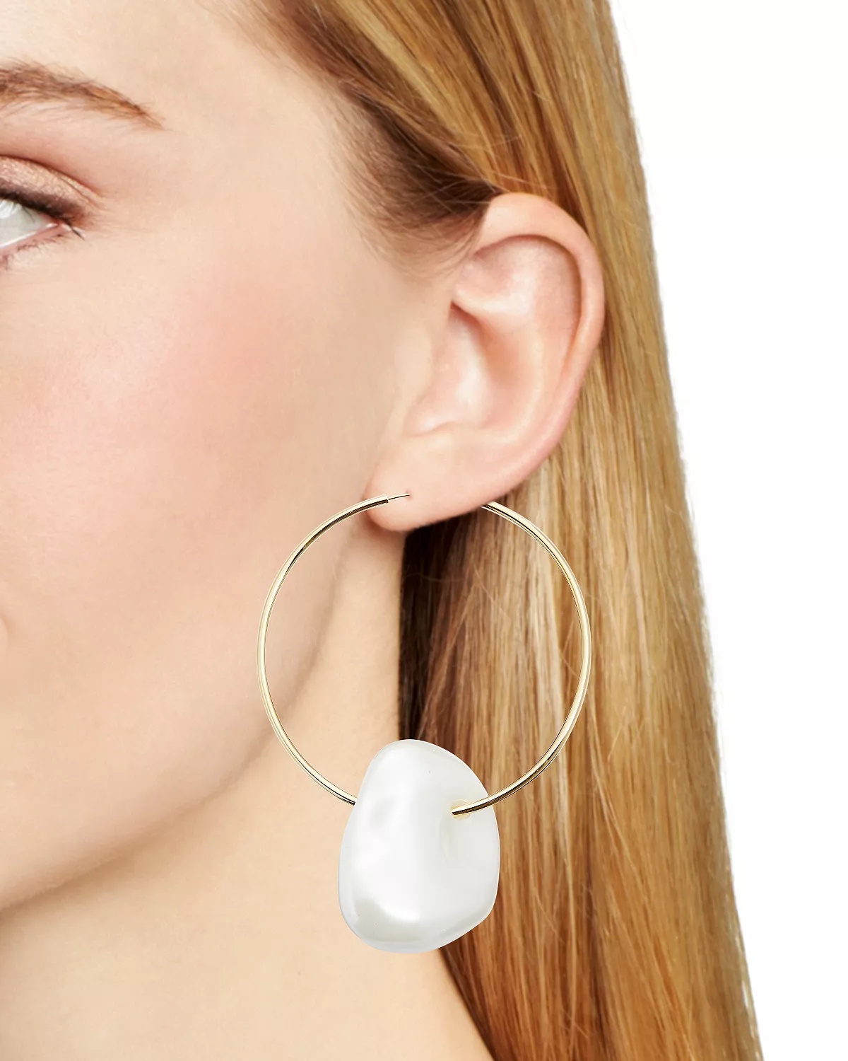 Juno Cultured Freshwater Pearl Charm Hoop Earrings in Gold Tone - 2
