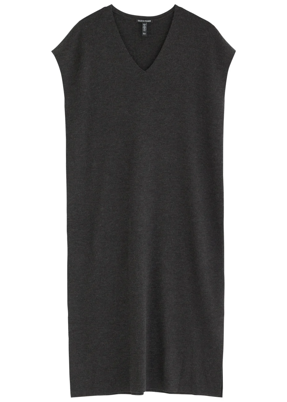Eileen Fisher Ribbed Wool Midi Jumper Dress - 1