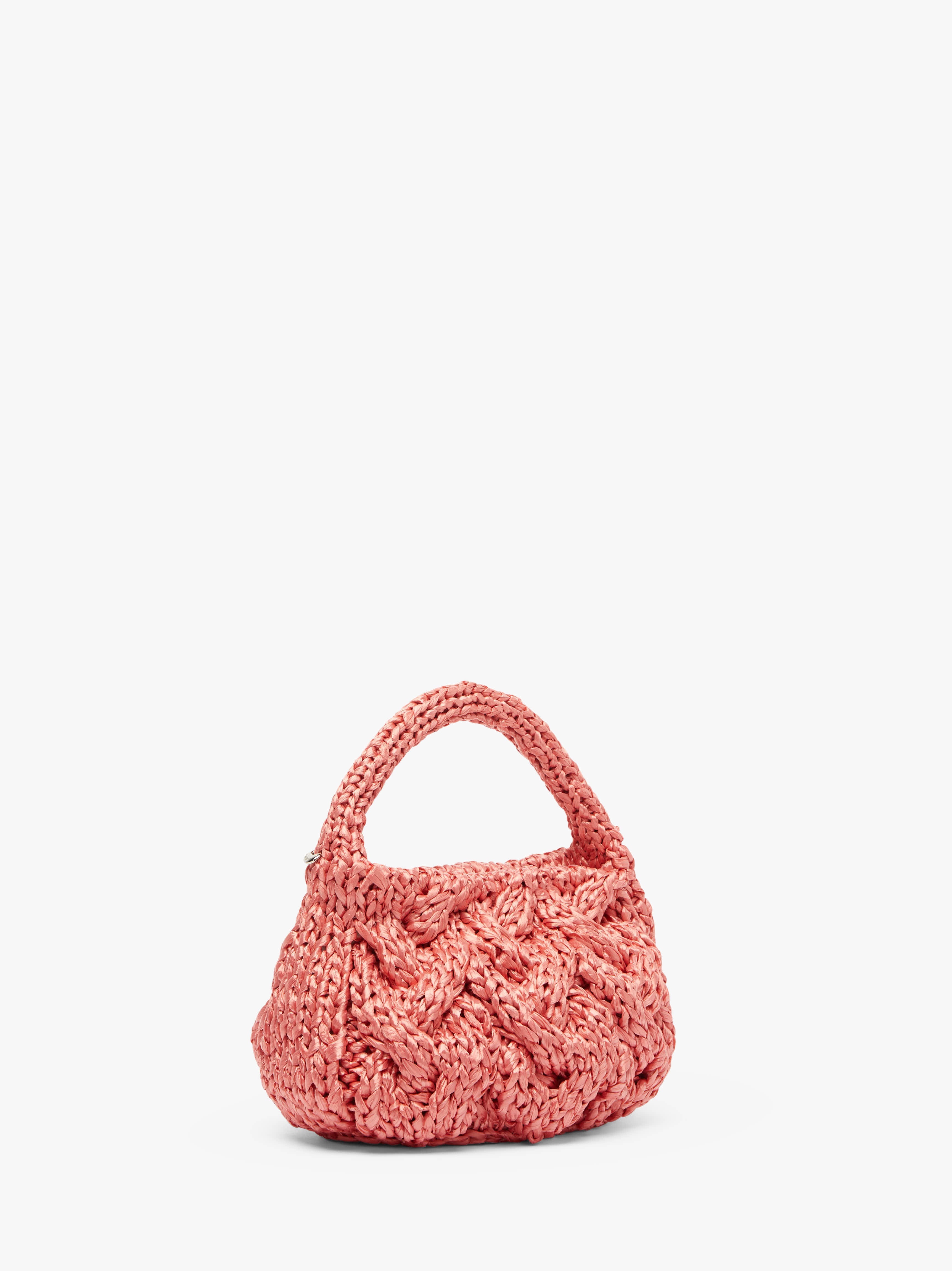 SMALL CABLE KNIT BAG - RAFFIA TOP HANDLE BAG - 2