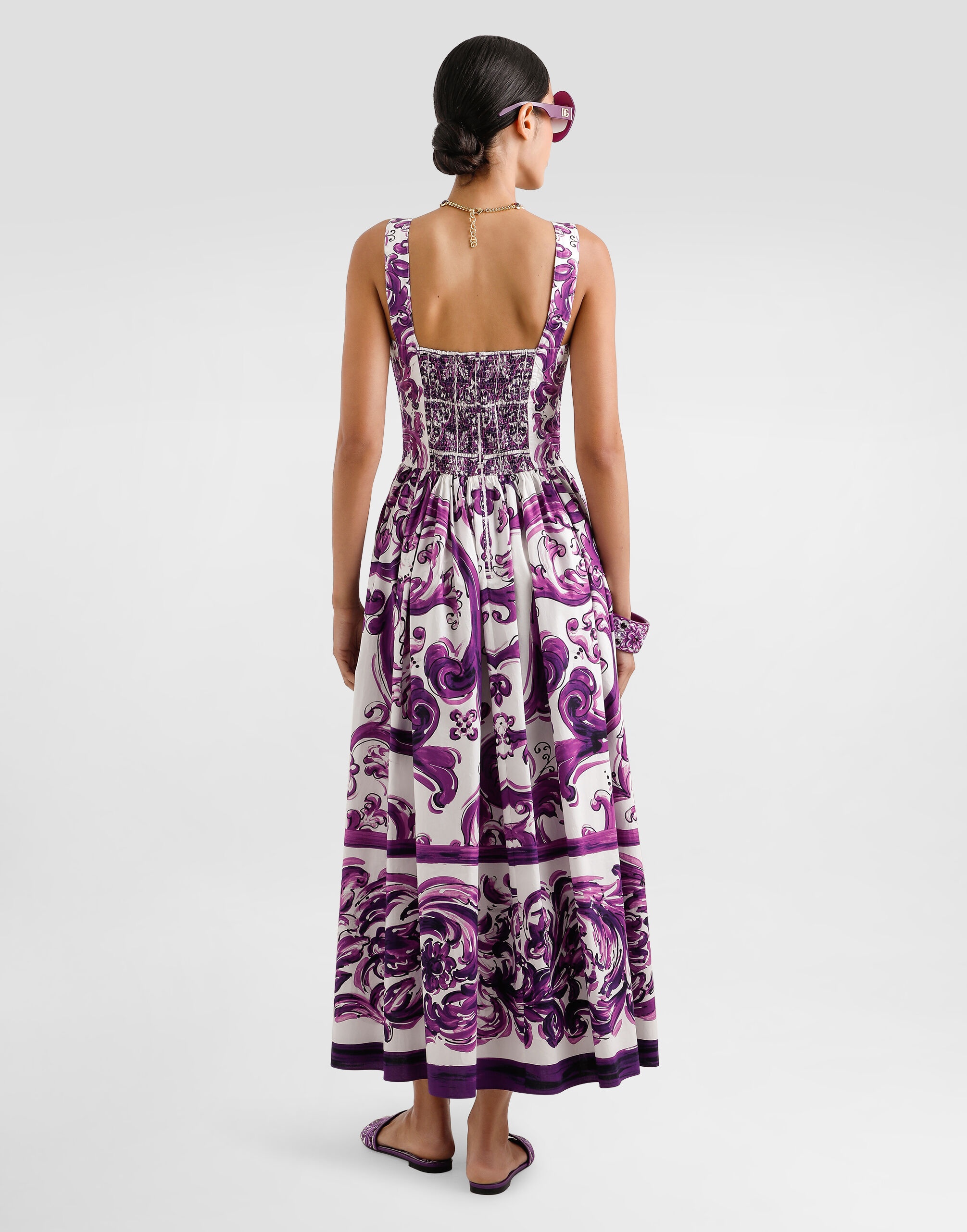 Long poplin dress with Majolica print - 3