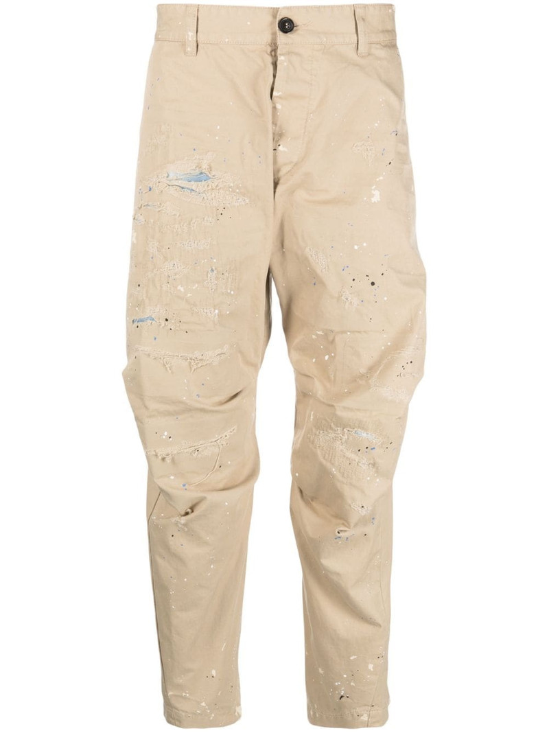 distressed-effect cotton cropped trousers 1