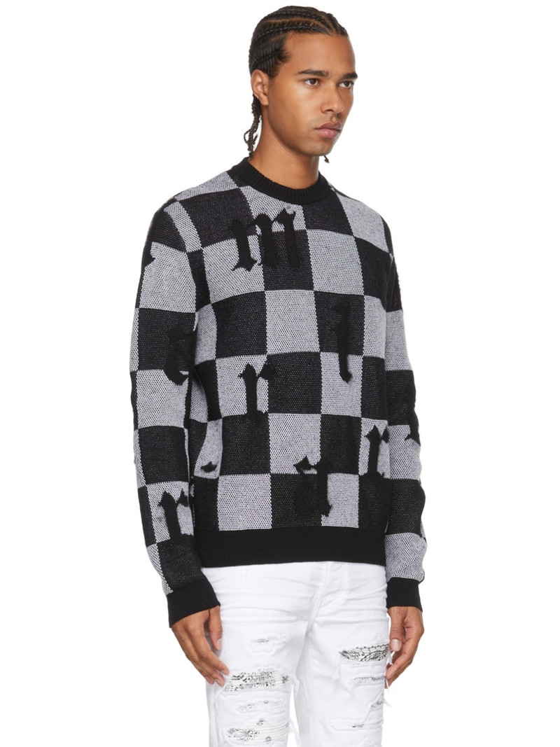 AMIRI Black & White Jacquard Check Logo Sweater outlook