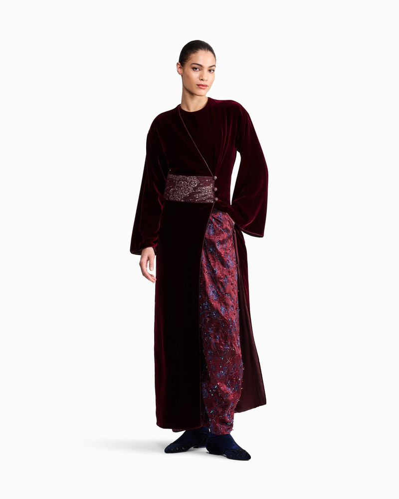 VELVET WRAP EVENING DRESS WITH FLORAL EMBROIDERY 2
