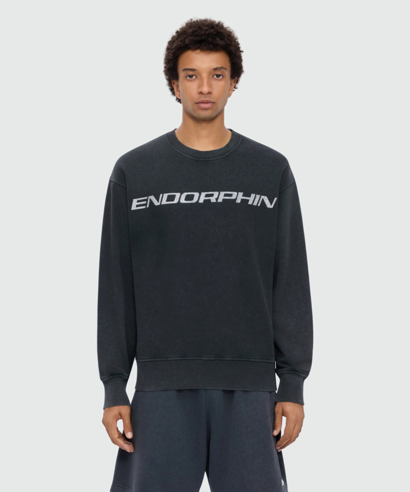 MSGM Anthracite grey long-sleeve cotton jersey T-shirt with marbled wash and front print outlook