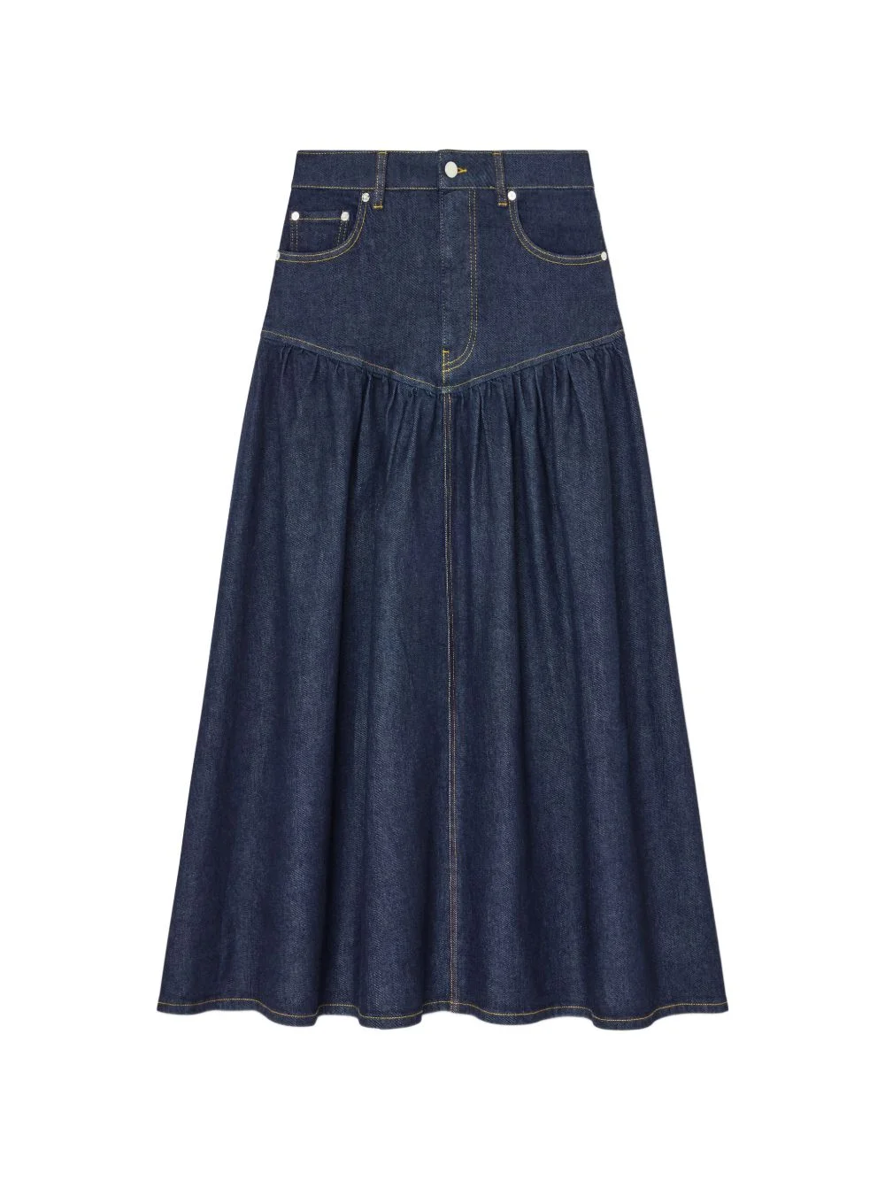 gathered denim midi skirt - 1