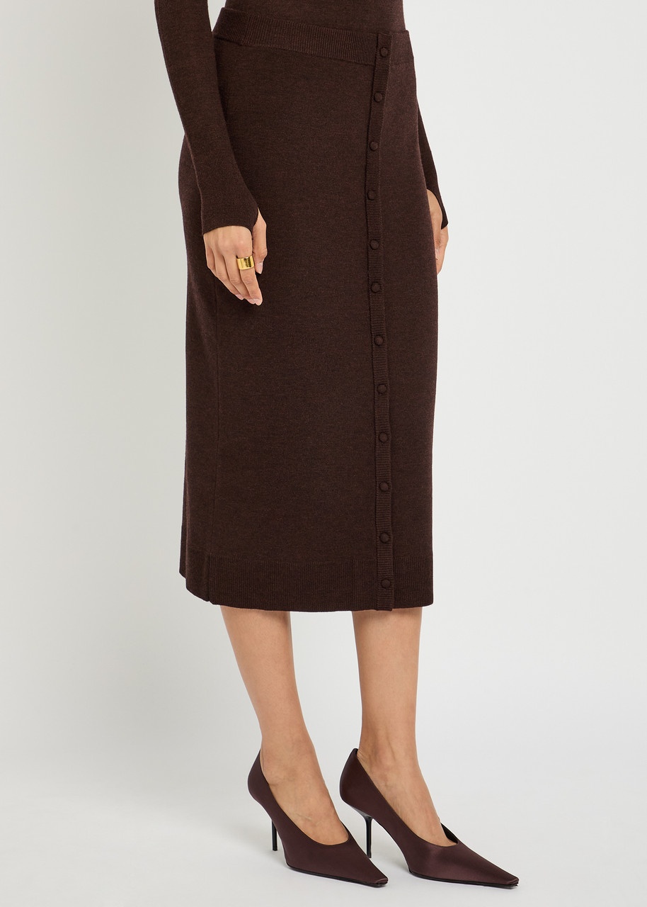 Victoria Beckham Button-embellished Wool-blend Midi Skirt - 2