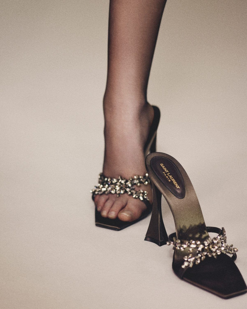 SAINT LAURENT LIZ MULES IN SATIN CREPE AND RHINESTONES outlook