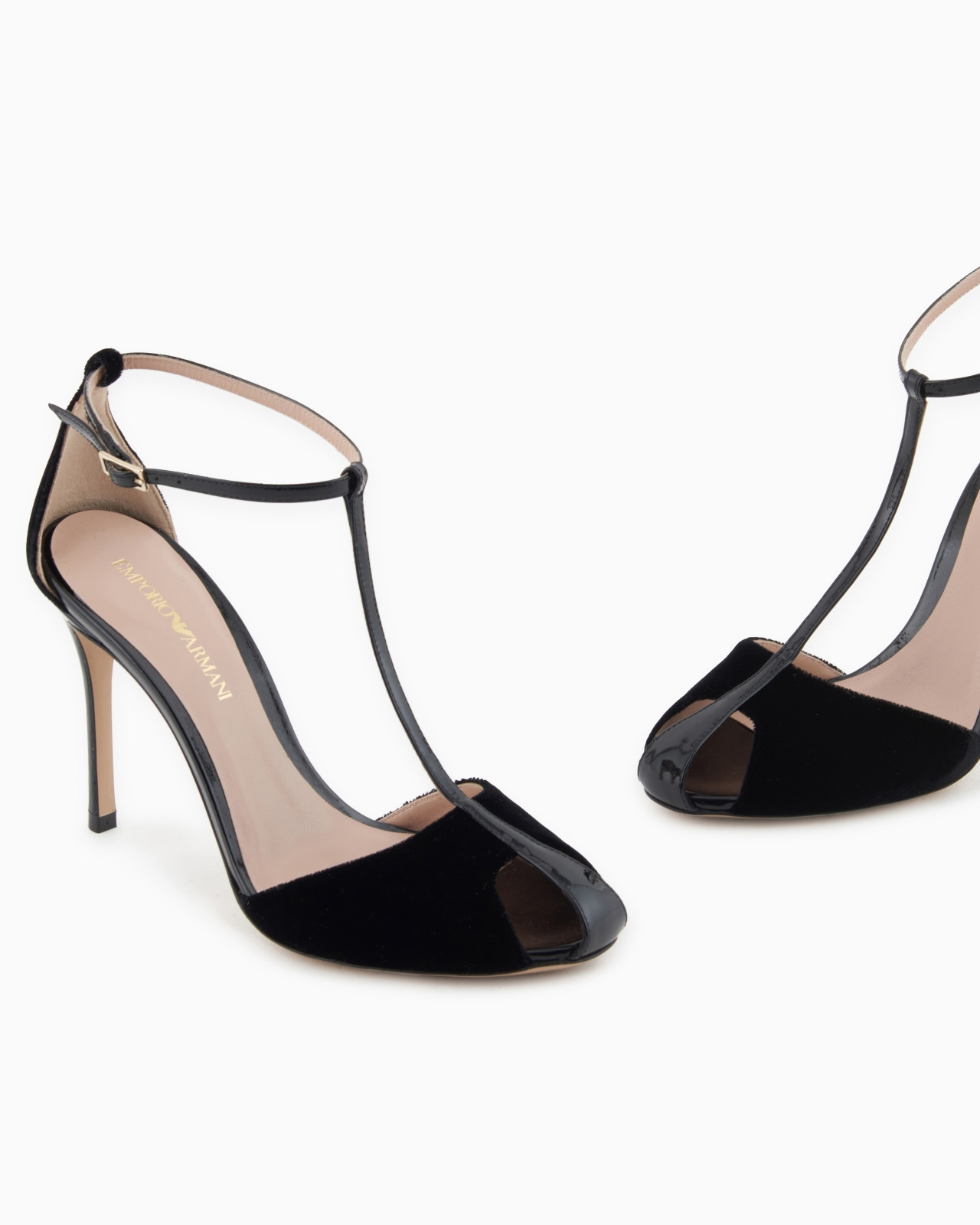 VELVET AND PATENT-LEATHER T-BAR HEELED SANDALS - 5