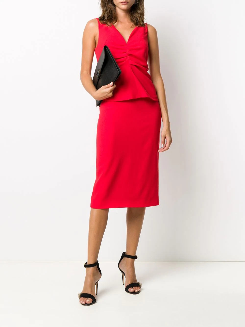 silk-wool mix ruched front v-neck dress - 2