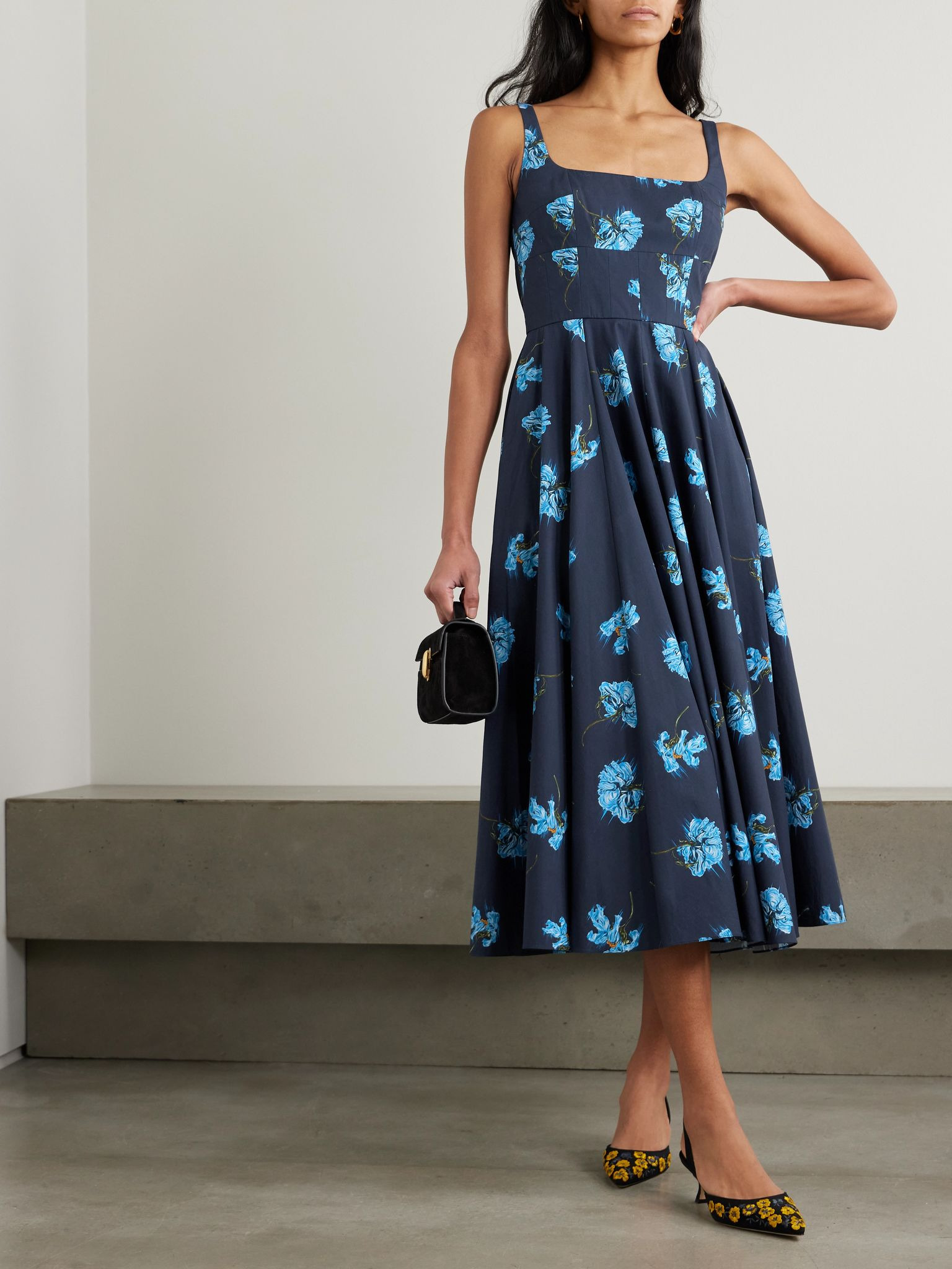 Mona floral-print cotton-poplin midi dress Navy - 2