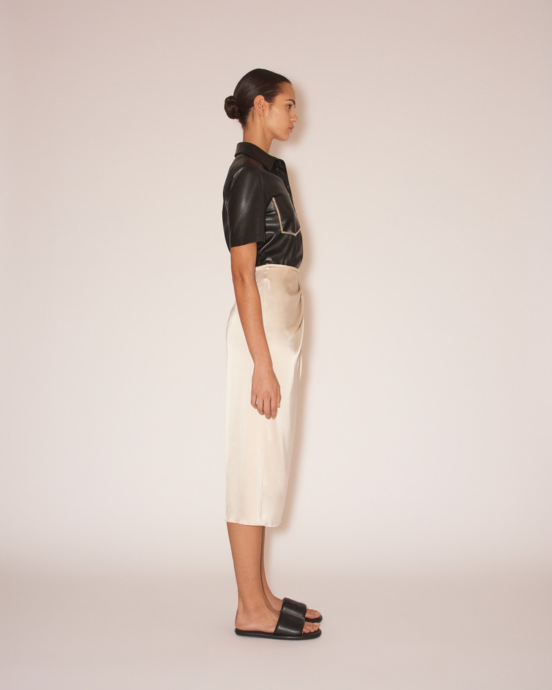 LEA - Glossy satin wrap skirt - Creme 5