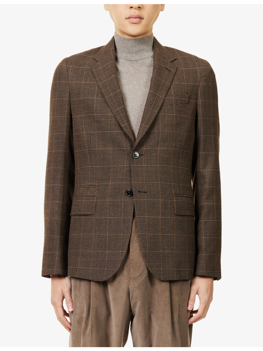 Checked Long-Sleeve Wool Blend Jacket - 3