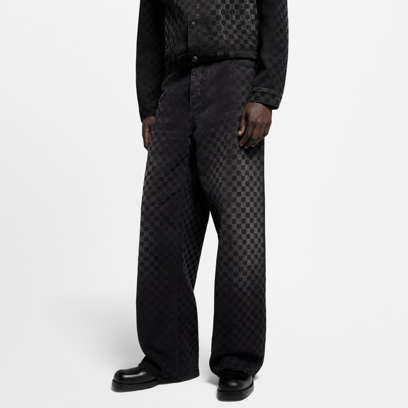 Louis Vuitton Flocked Damier Denim Wide-Leg Pants outlook
