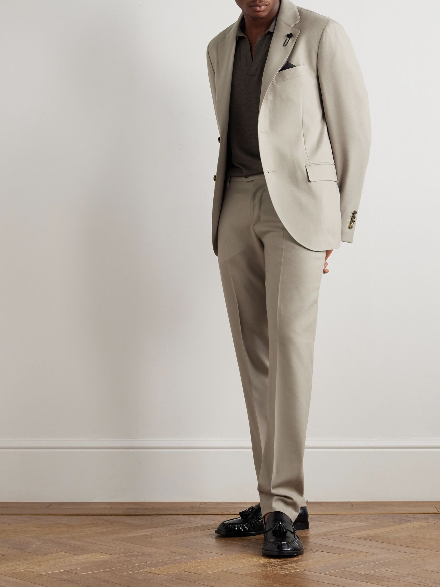 Virgin Wool-Blend Twill Suit Jacket Beige - 2