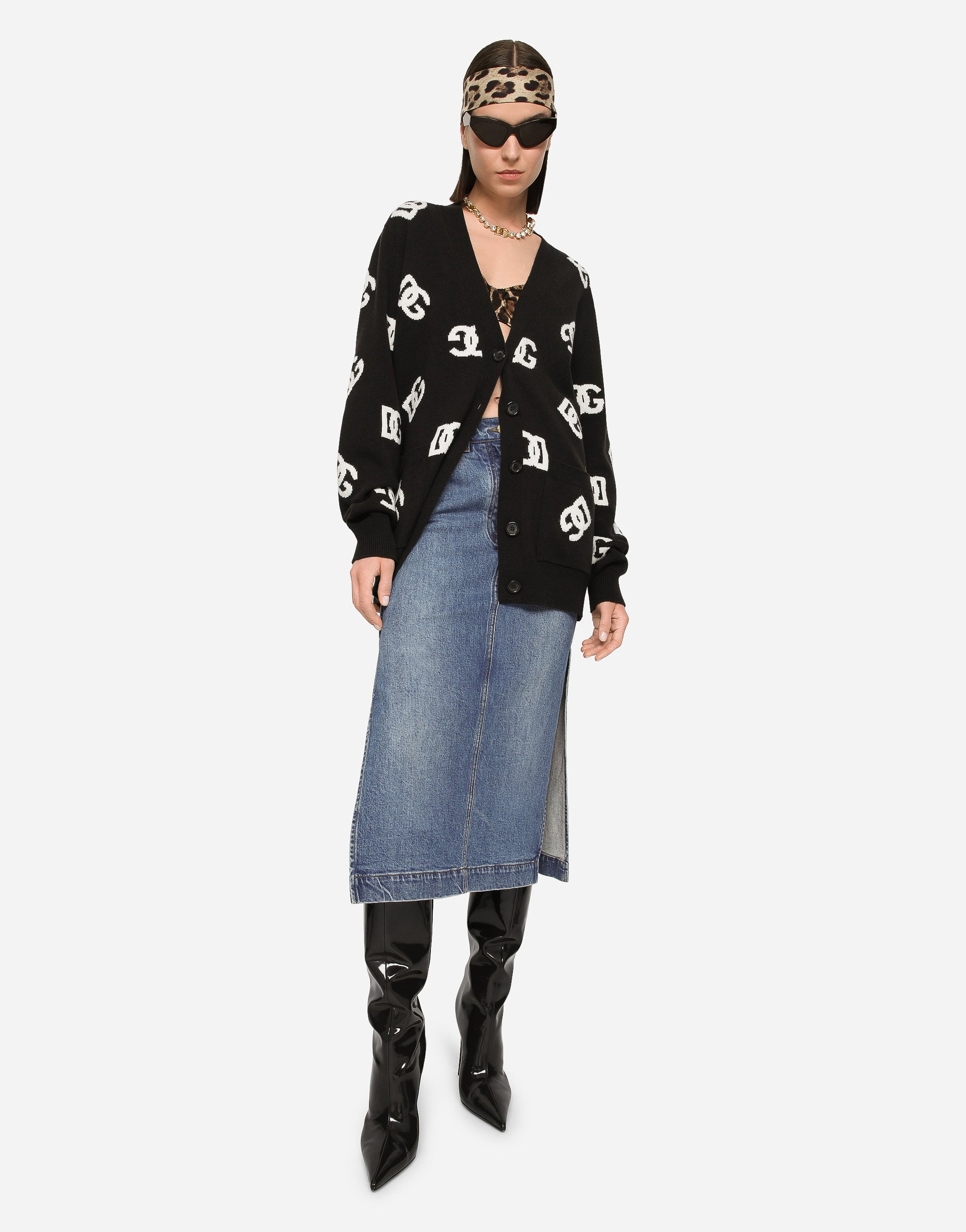 Wool cardigan with DG inlay - 2