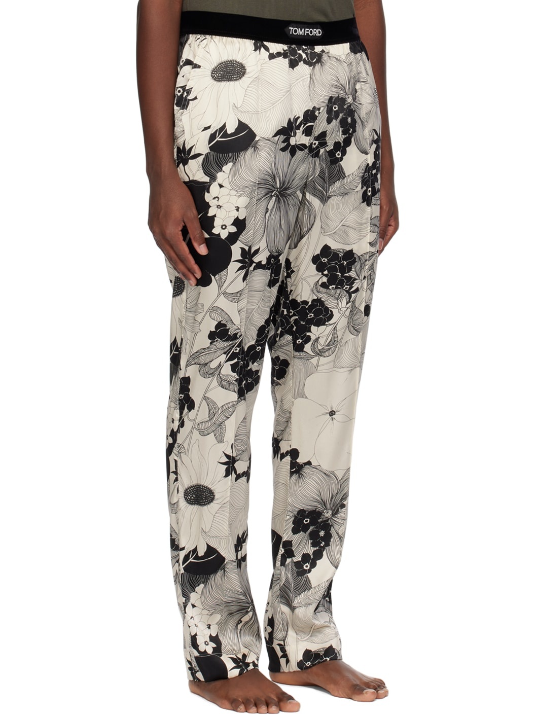 Black & Off-White Floral Pyjama Pants - 2