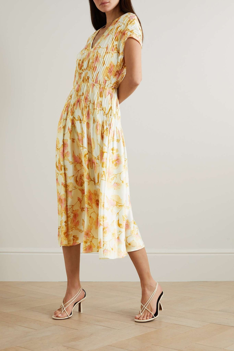 Vince Pleated floral-print satin midi dress outlook