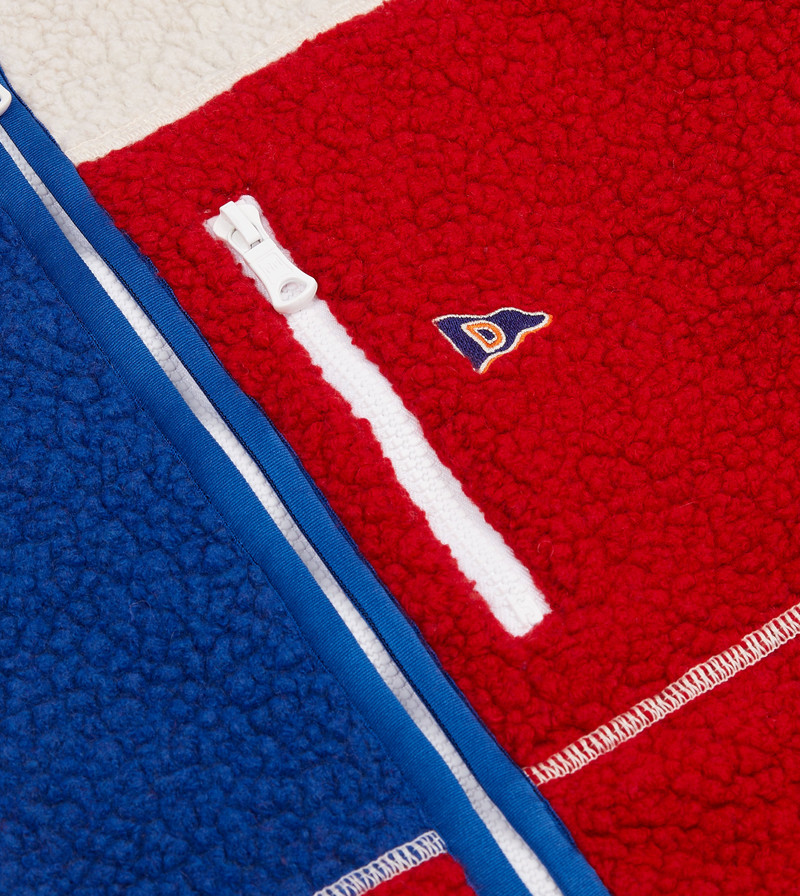 Ecru, Red and Blue Boucle Wool Zip Fleece Jacket 5