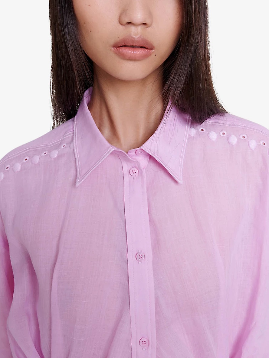 Balloon-sleeve cut-out cropped cotton shirt - 5