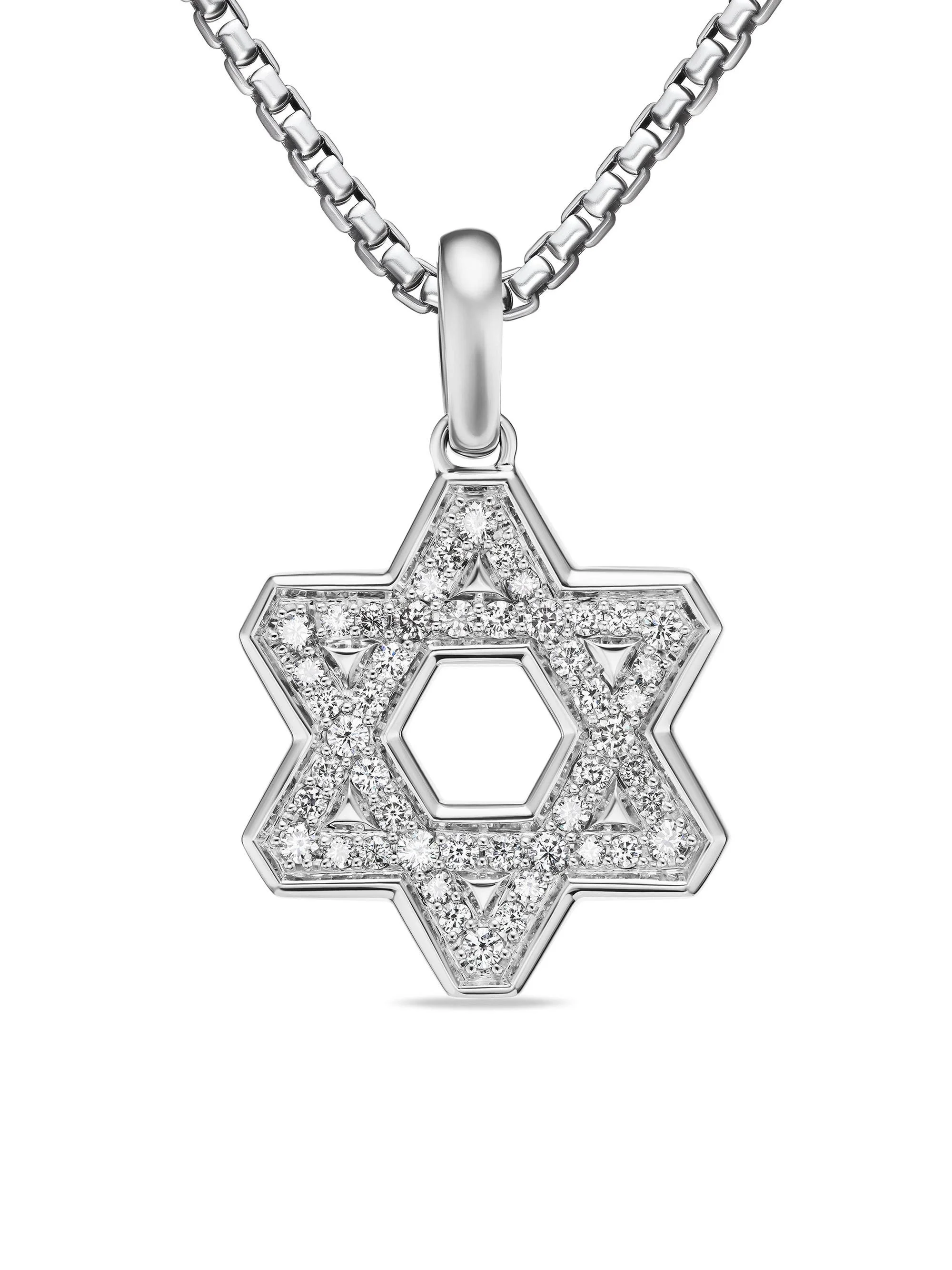 Men's Streamline Star of David Pendant in Sterling Silver - Diamond - 1