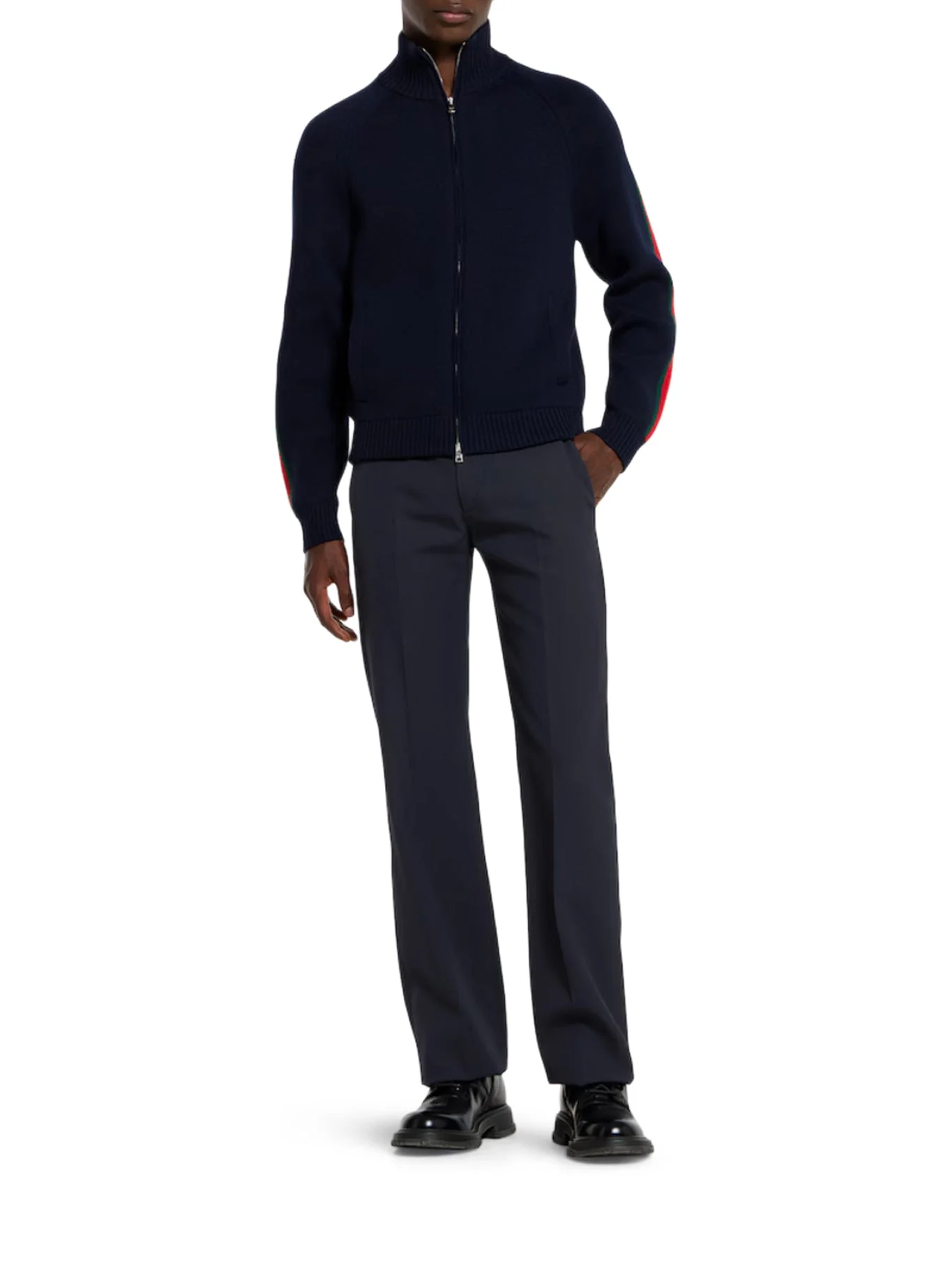 WOOL JACKET WITH ZIP AND SIDE WEB BAND - 1