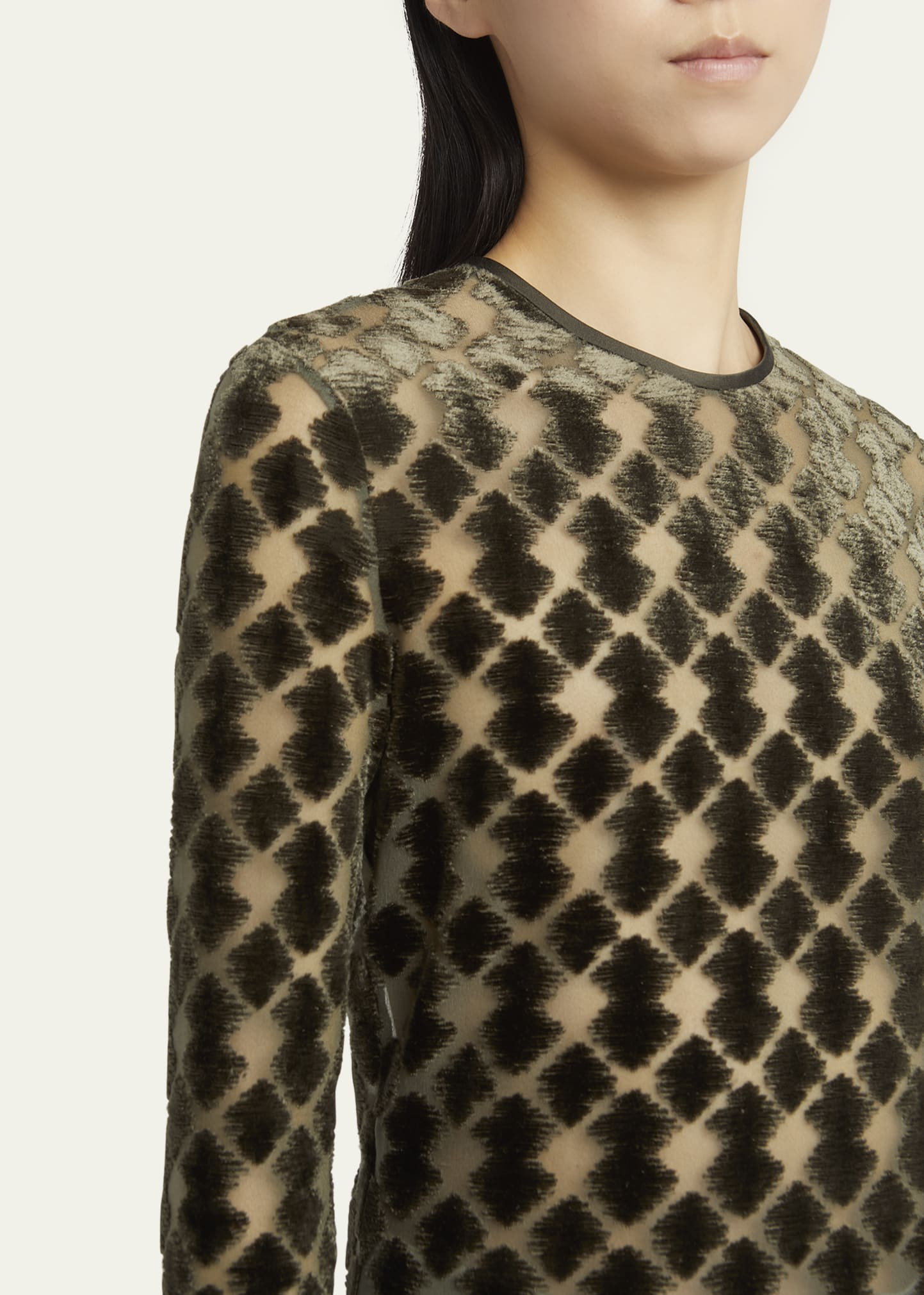 Velvet Jersey Jacquard Long-Sleeve Top - 5
