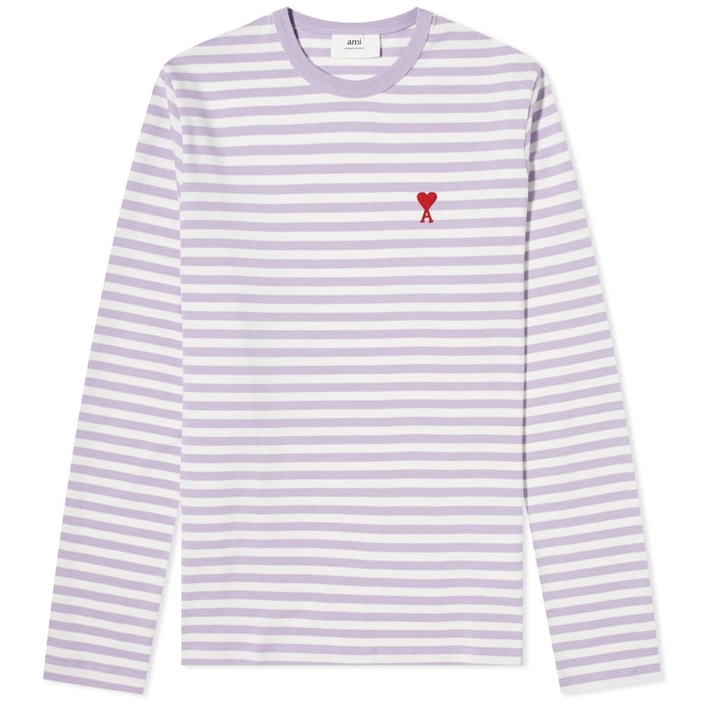 AMI Long Sleeve Heart Patch Stripe Tee - 1