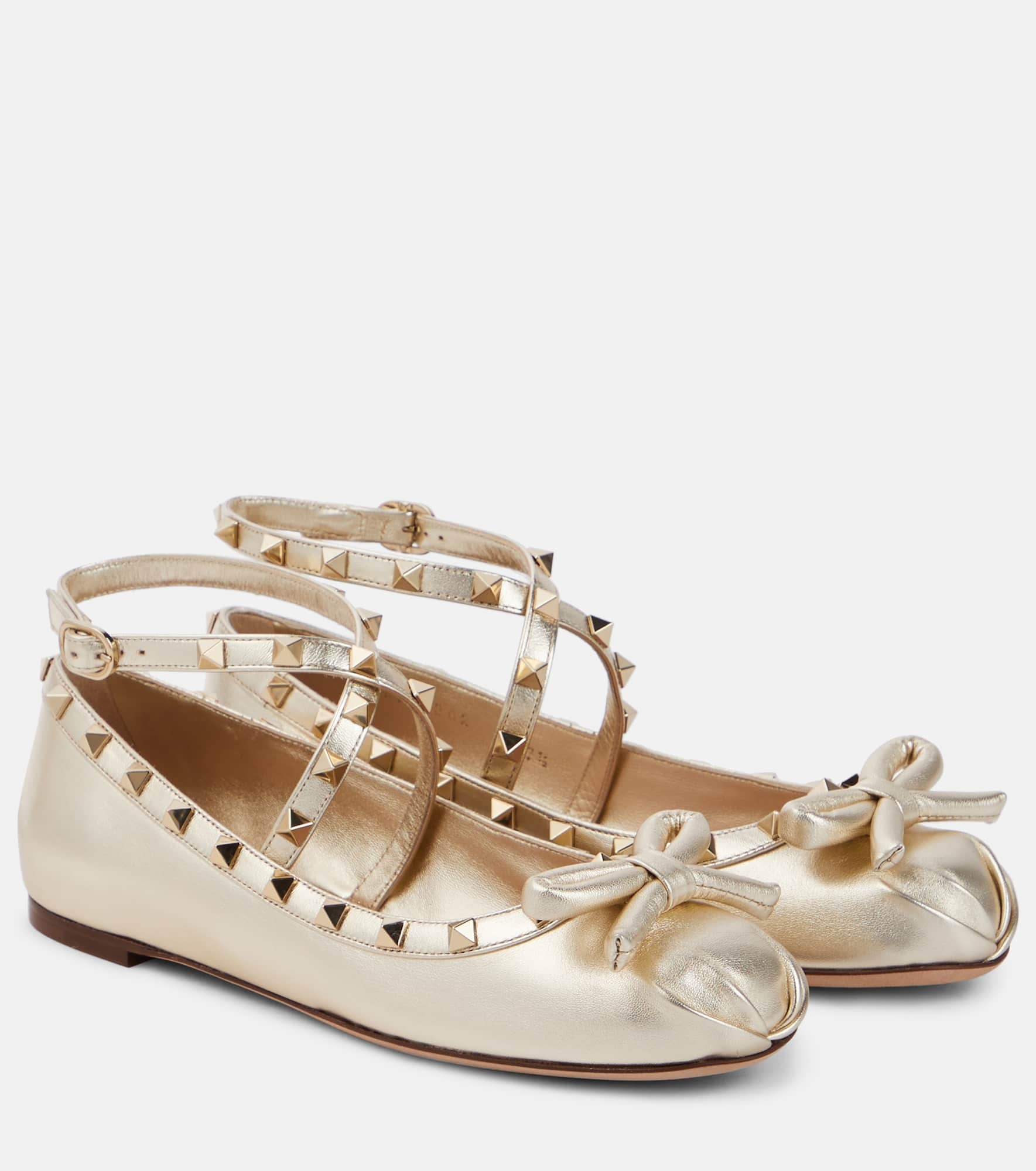 Rockstud metallic leather ballet flats - 1