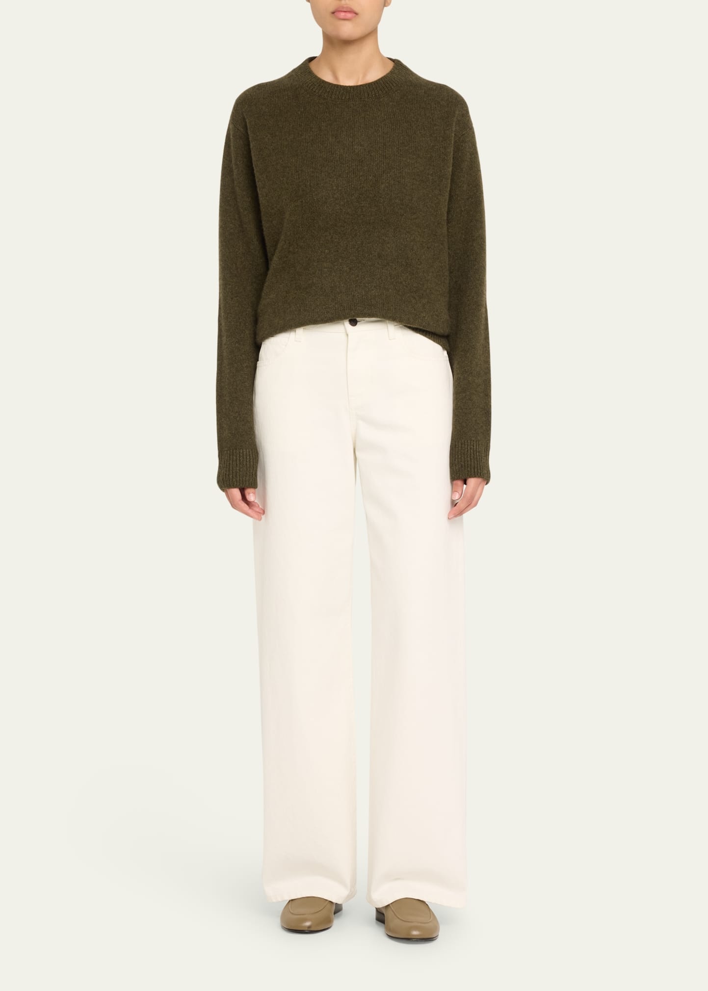 Long-Sleeve Cashmere Drop-Shoulder Crewneck Top - 2