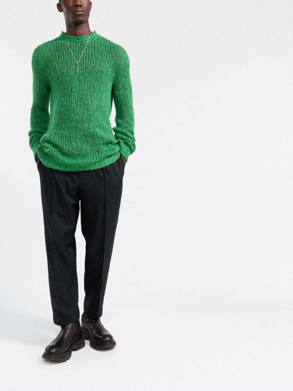 straight leg cotton trousers - 3