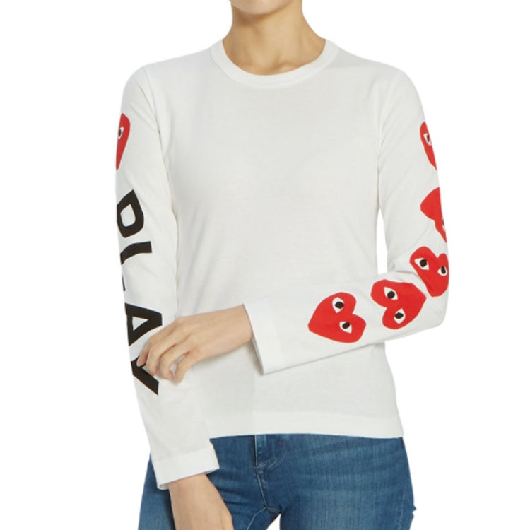 (WMNS) COMME des GARCONS PLAY 5 Hearts Long Sleeves Tee 'White' AZ-T261-051-1 - 5