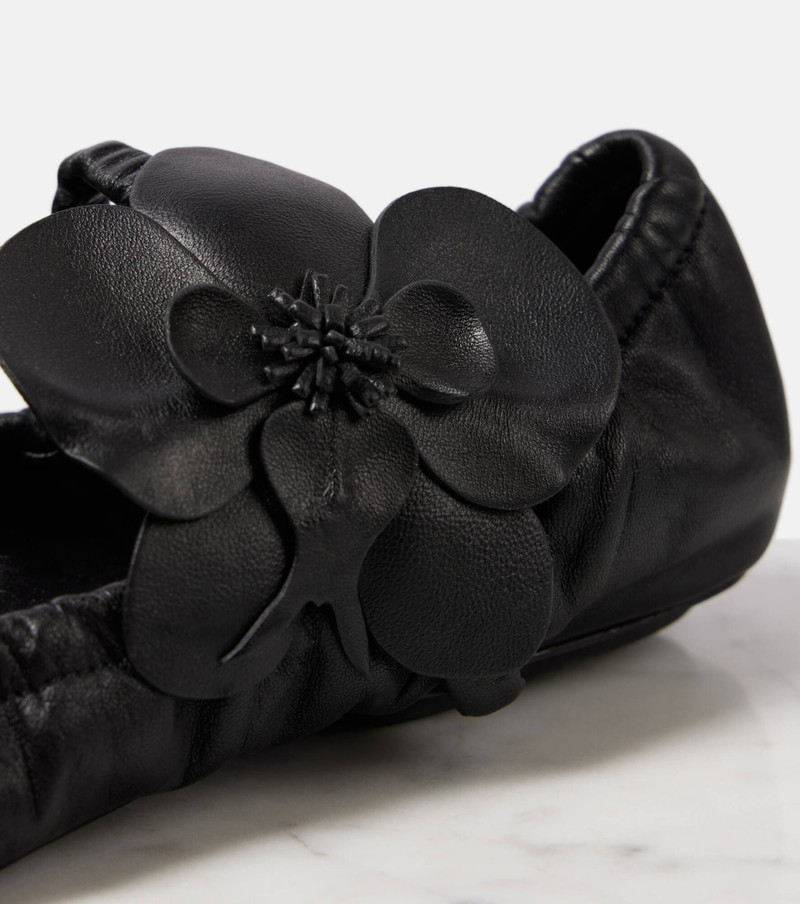 Orchid floral-appliqué leather Mary Jane flats 5
