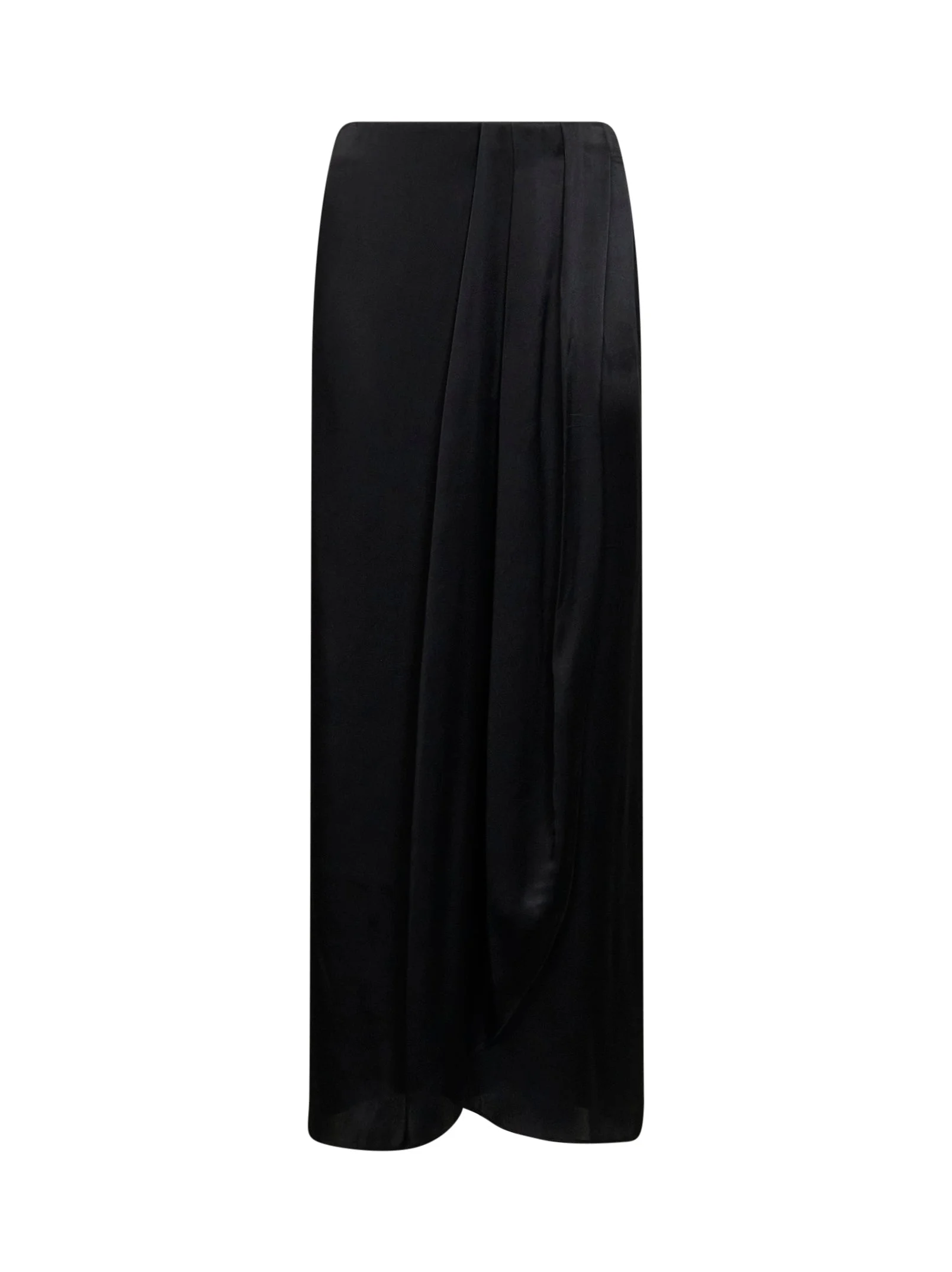 Black satin draped maxi skirt - 1