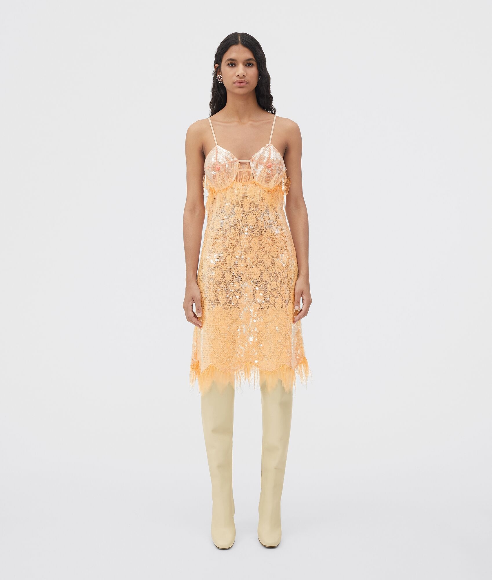linen floral lace dress with all-over sequins - 1