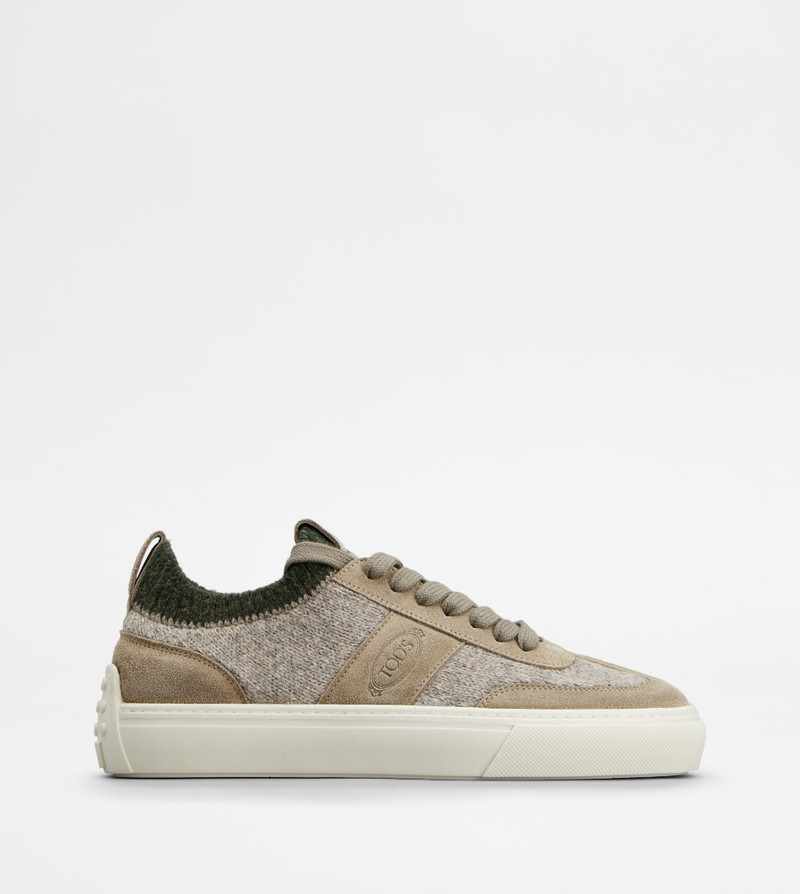 SNEAKERS IN SUEDE AD KNIT - BEIGE, GREEN 1