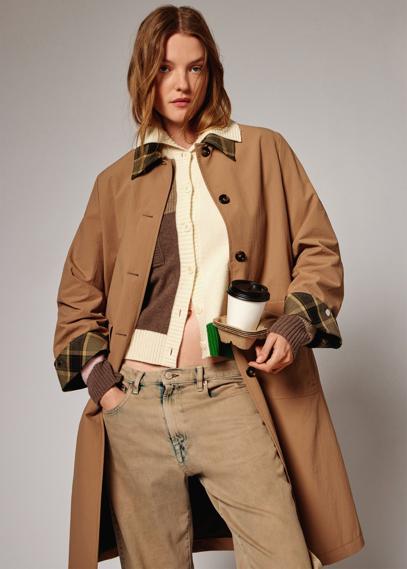 Paul Smith Women's Stone Nylon Mac with Contrast Check Trim outlook