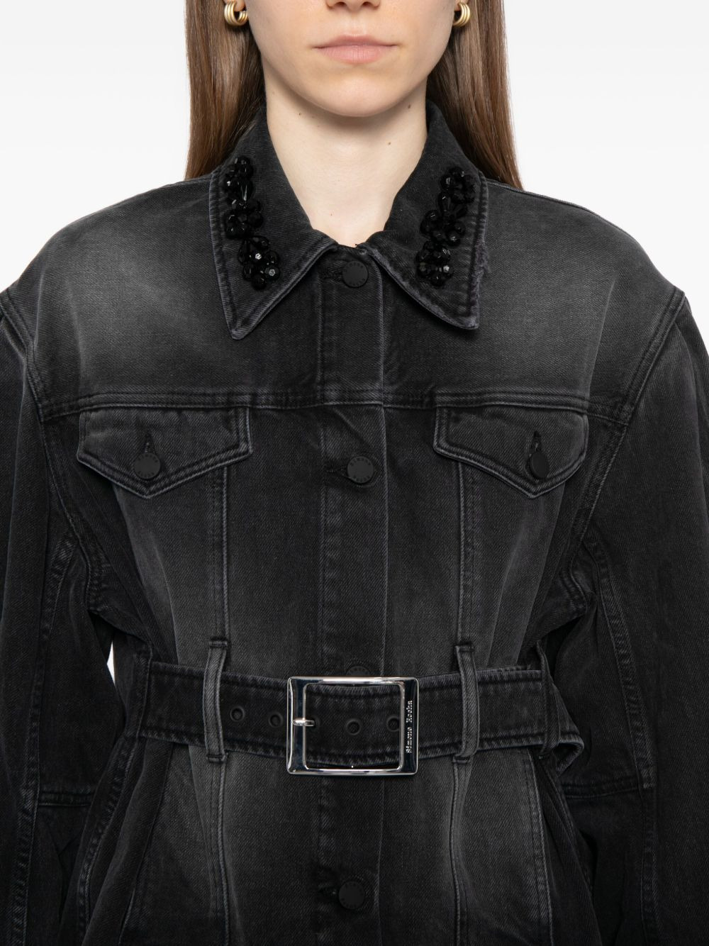 embellished sculpted denim jacket - 5