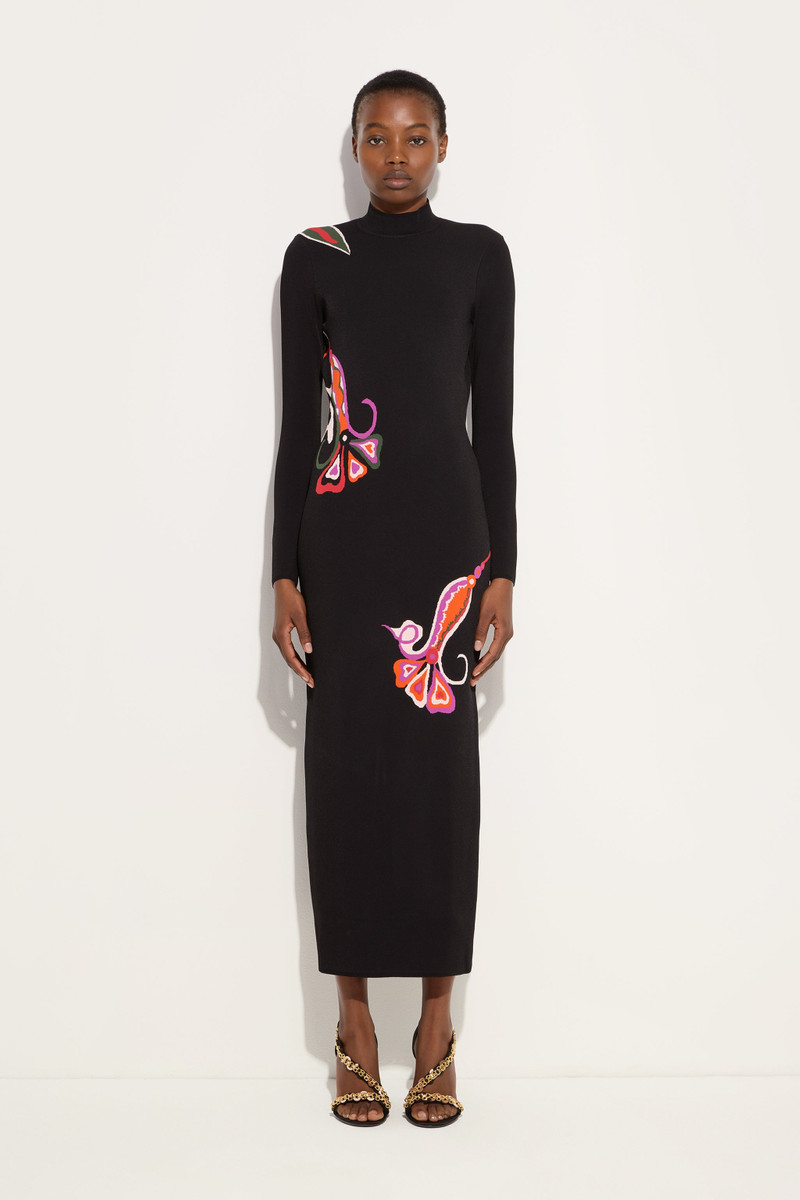ORCHIDEE JACQUARD LONG FITTED DRESS 1