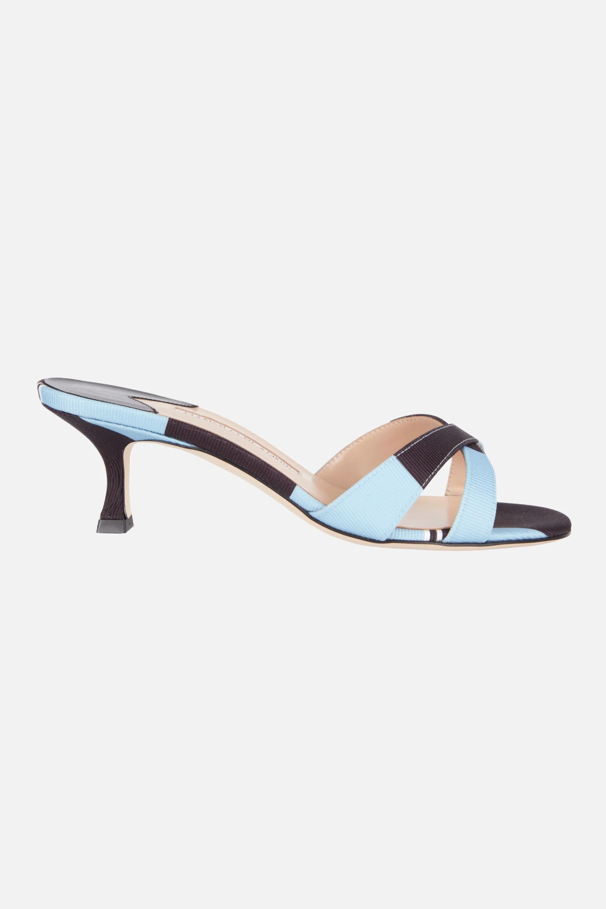 Callamu Shoe in Blue & Black Stripe Taffeta Faille - 1