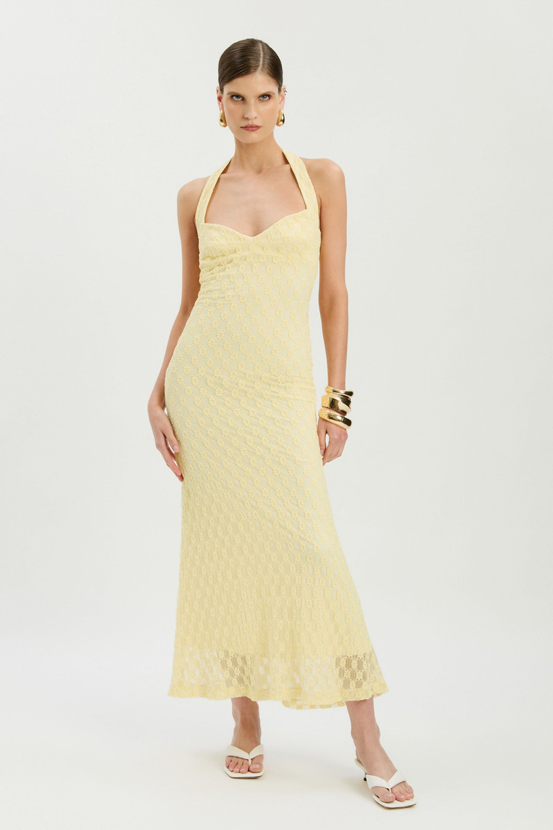 BARDOT Mariko Halter Neck Midi Dress In Canary Yellow outlook