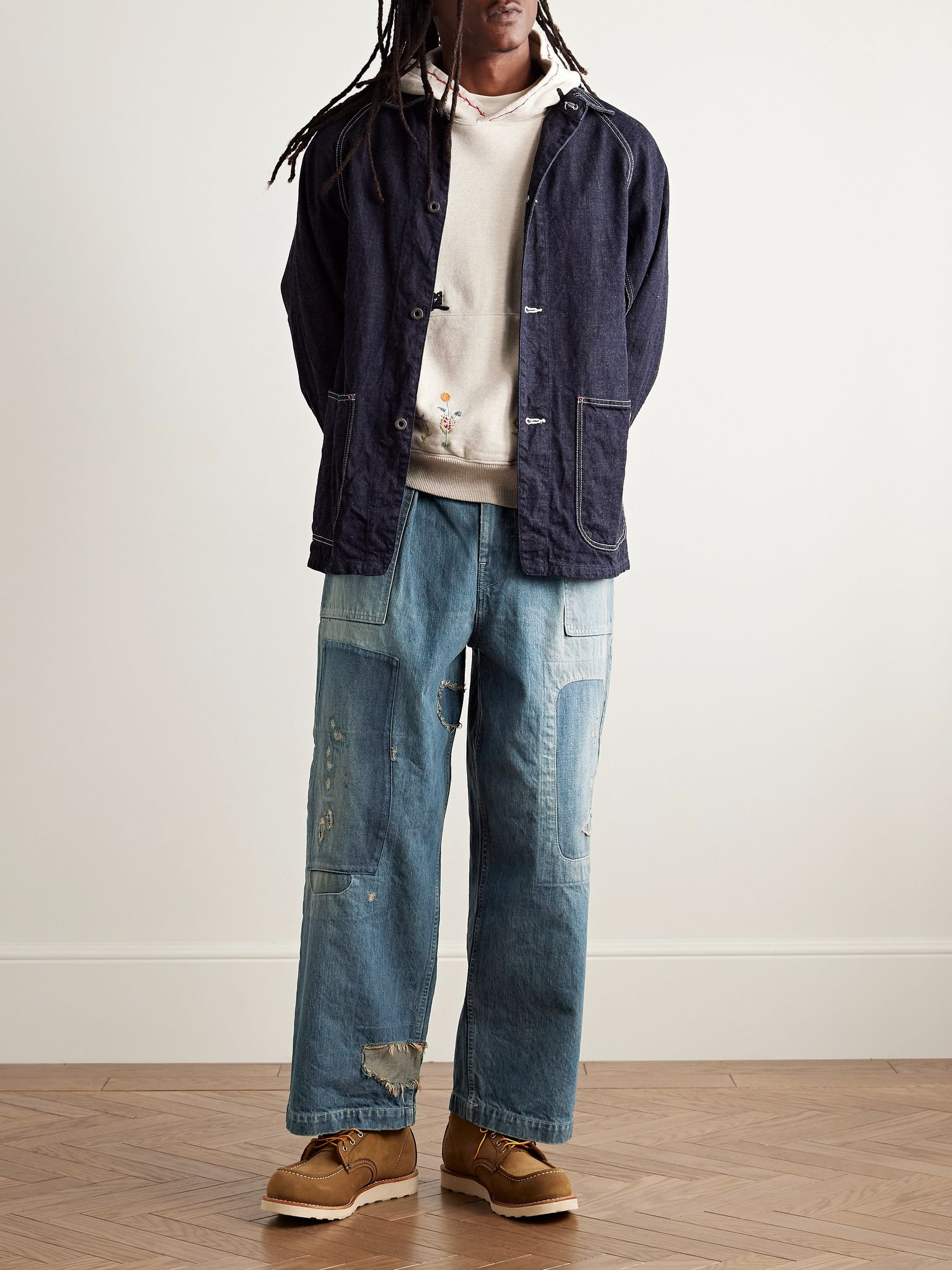 Rushfield Remake Wide-Leg Panelled Distressed Jeans Blue - 2