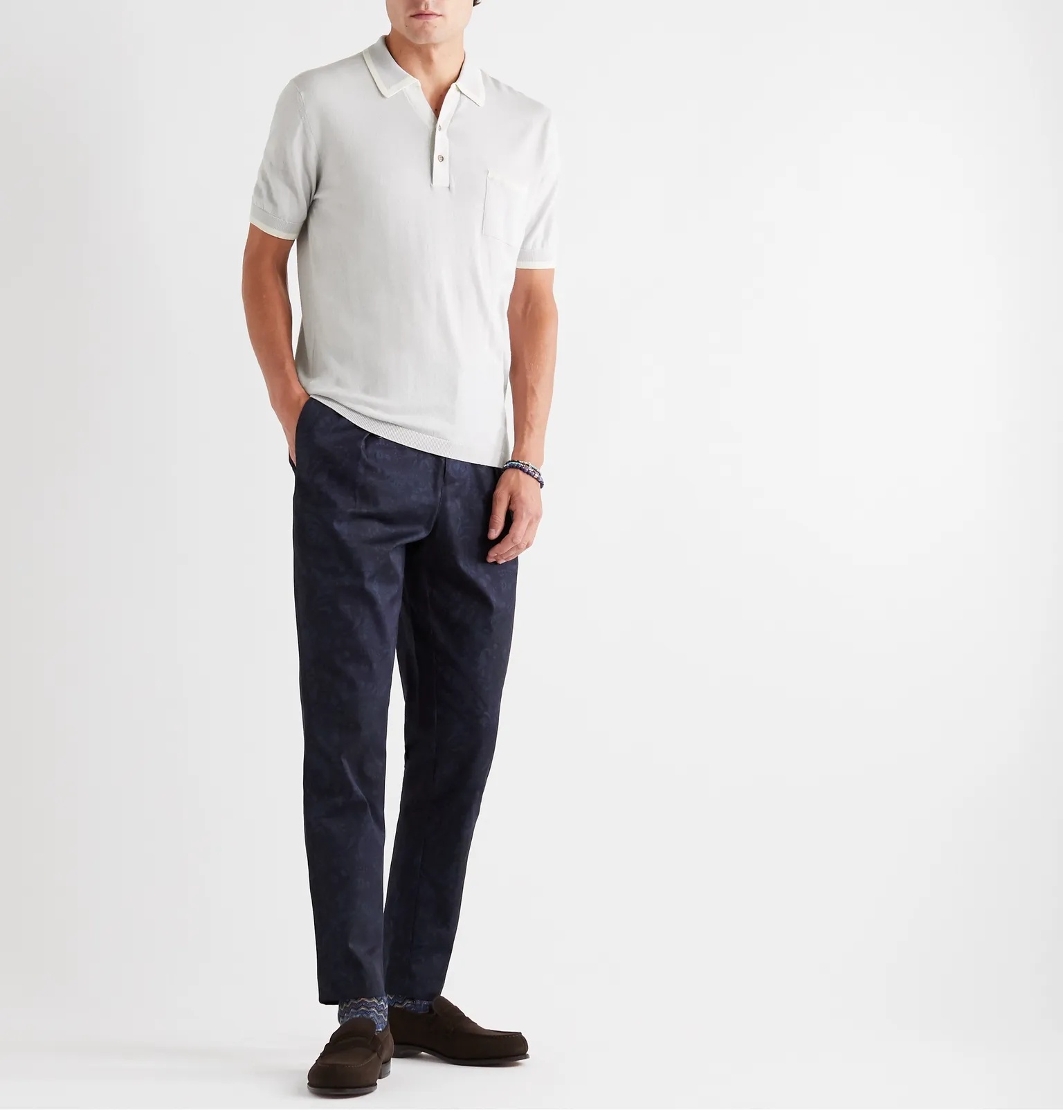 Contrast-Tipped Cotton and Cashmere-Blend Polo Shirt - 7