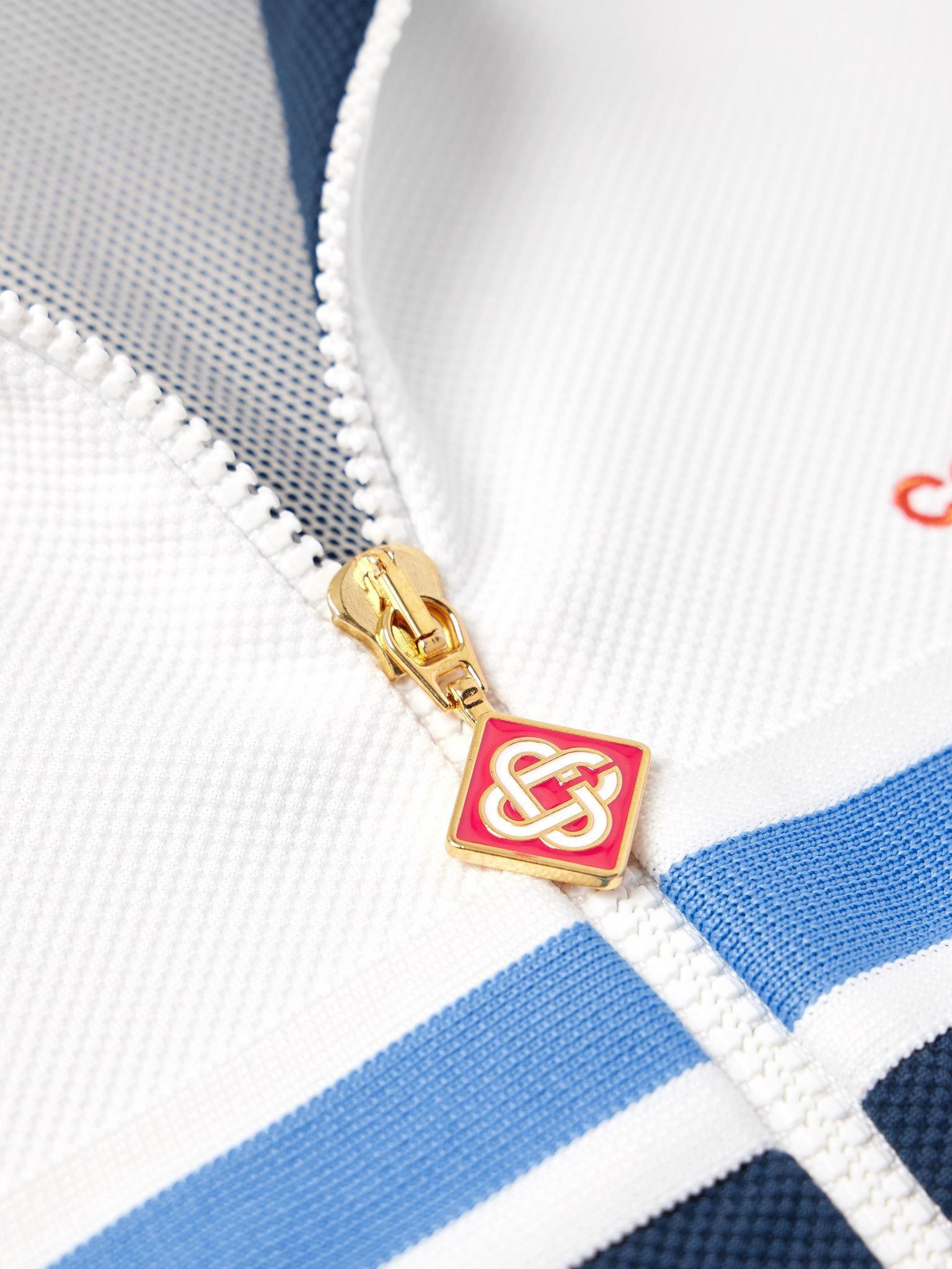 Logo-Embroidered Striped Piqué Track Jacket Navy - 5