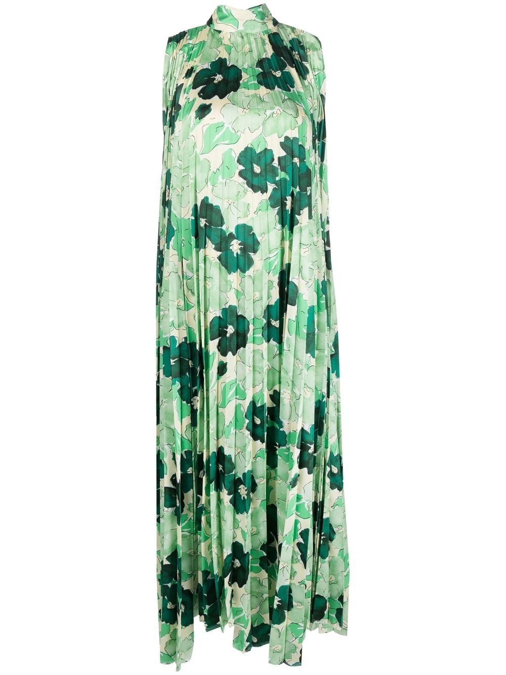 floral-print pleated long dress - 1