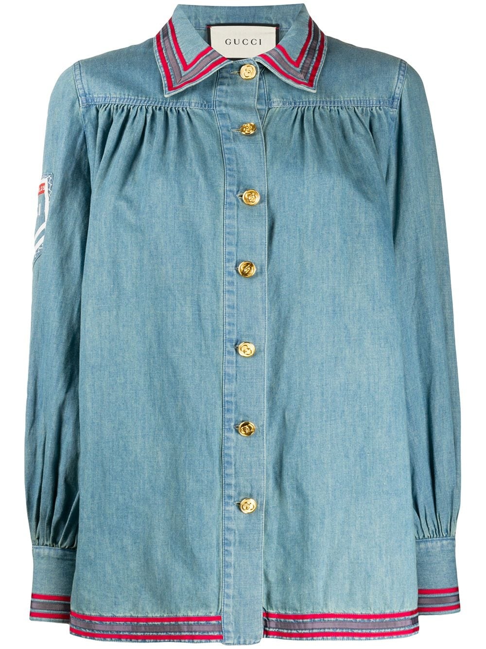 piped trim chambray shirt - 1