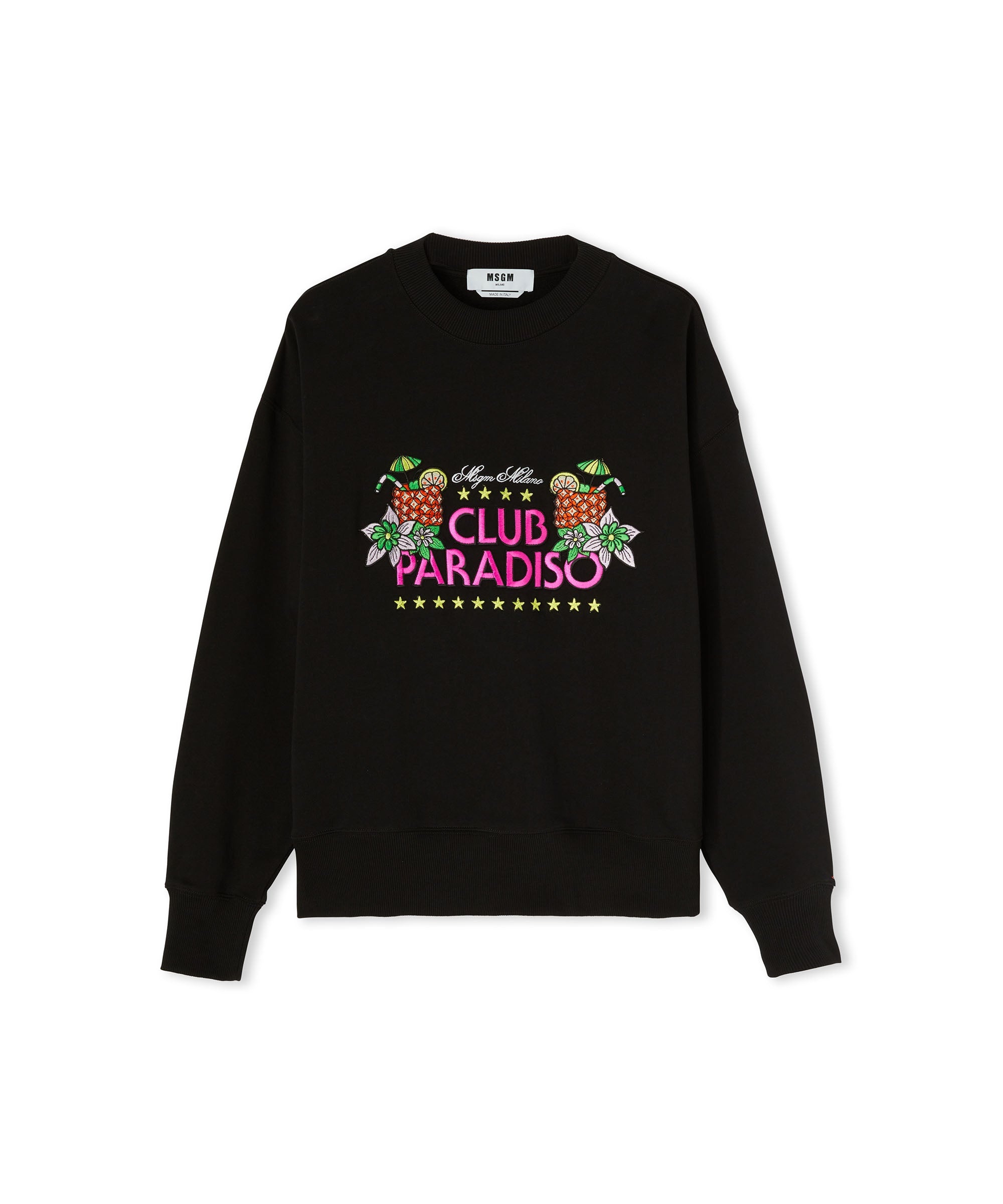 Solid color cotton crewneck sweatshirt with "club paradiso" graphic - 2