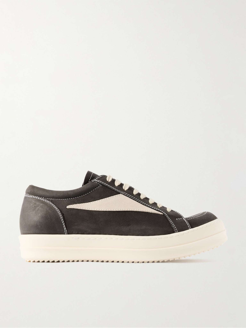 Vintage Suede-Trimmed Leather Sneakers - 1
