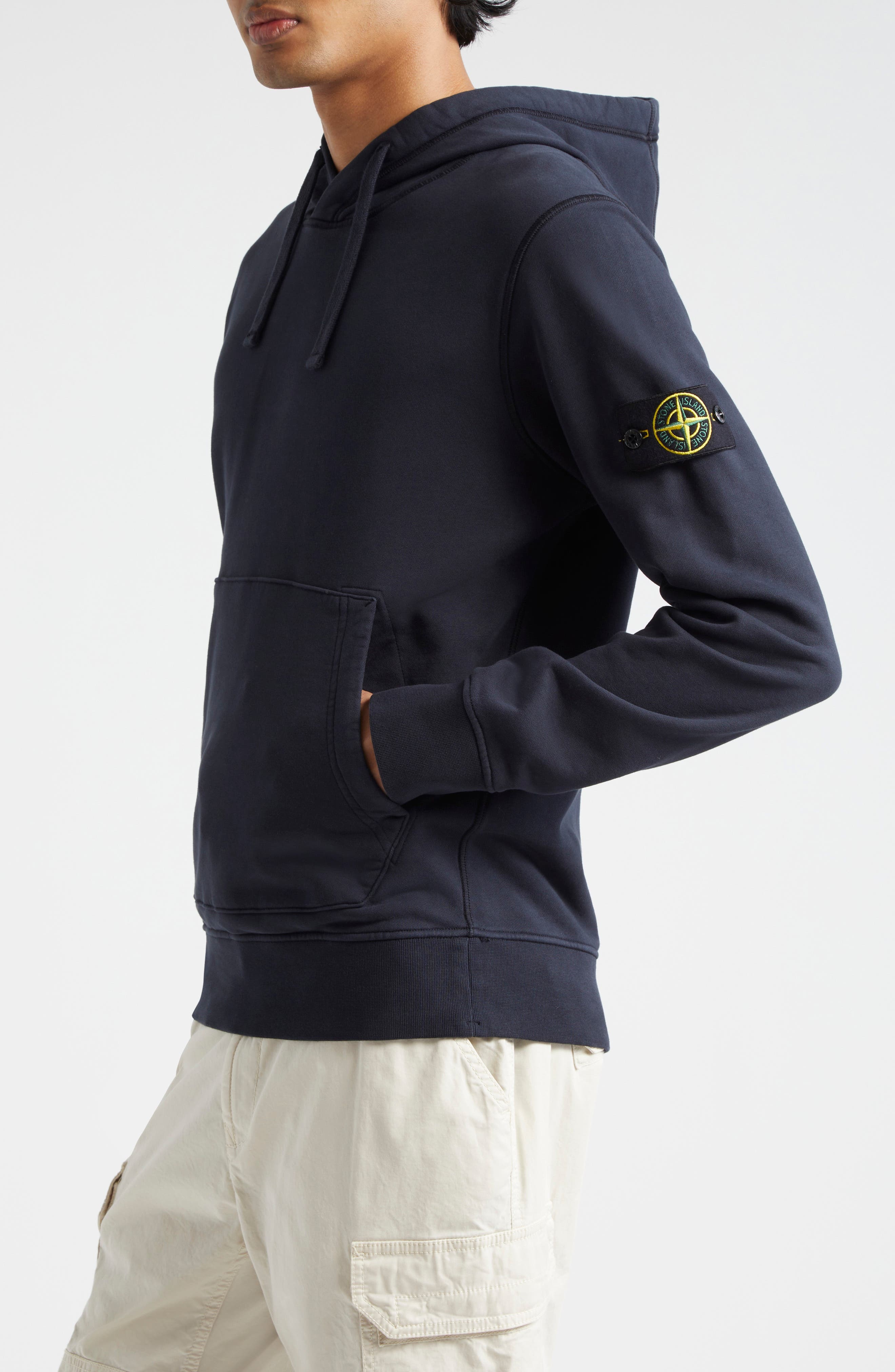 Stone Island Logo Patch Cotton Hoodie in Navy Blue at Nordstrom - 3